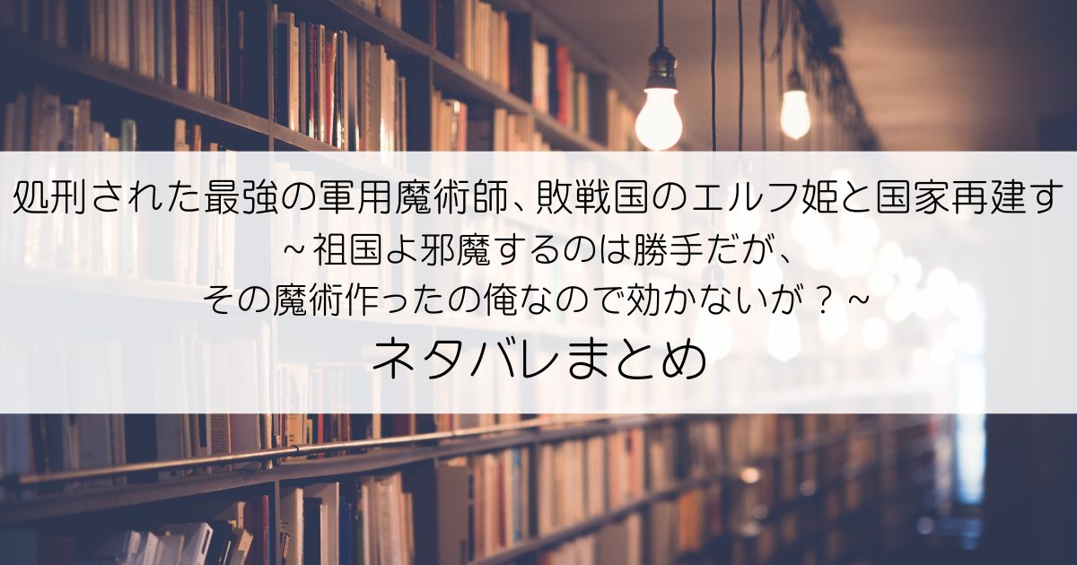 処刑された最強の軍用魔術師、敗戦国のエルフ姫と国家再建す～祖国よ邪魔するのは勝手だが、その魔術作ったの俺なので効かないが？～ネタバレアイキャッチ